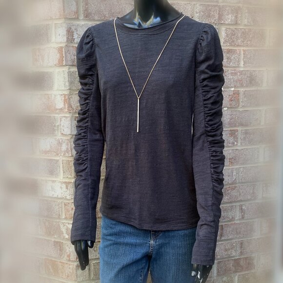 We The Free Natasha Crewneck Ruched Long Sleeve Top Sz M - Picture 2 of 13